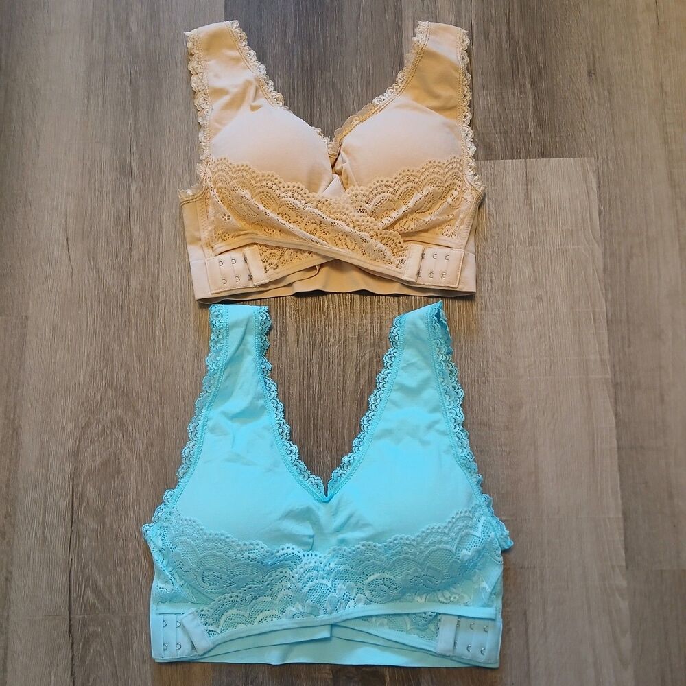 2 Set Of Padded Wireless Full Support Cross Over Side Buckle Sport Bra US Size M